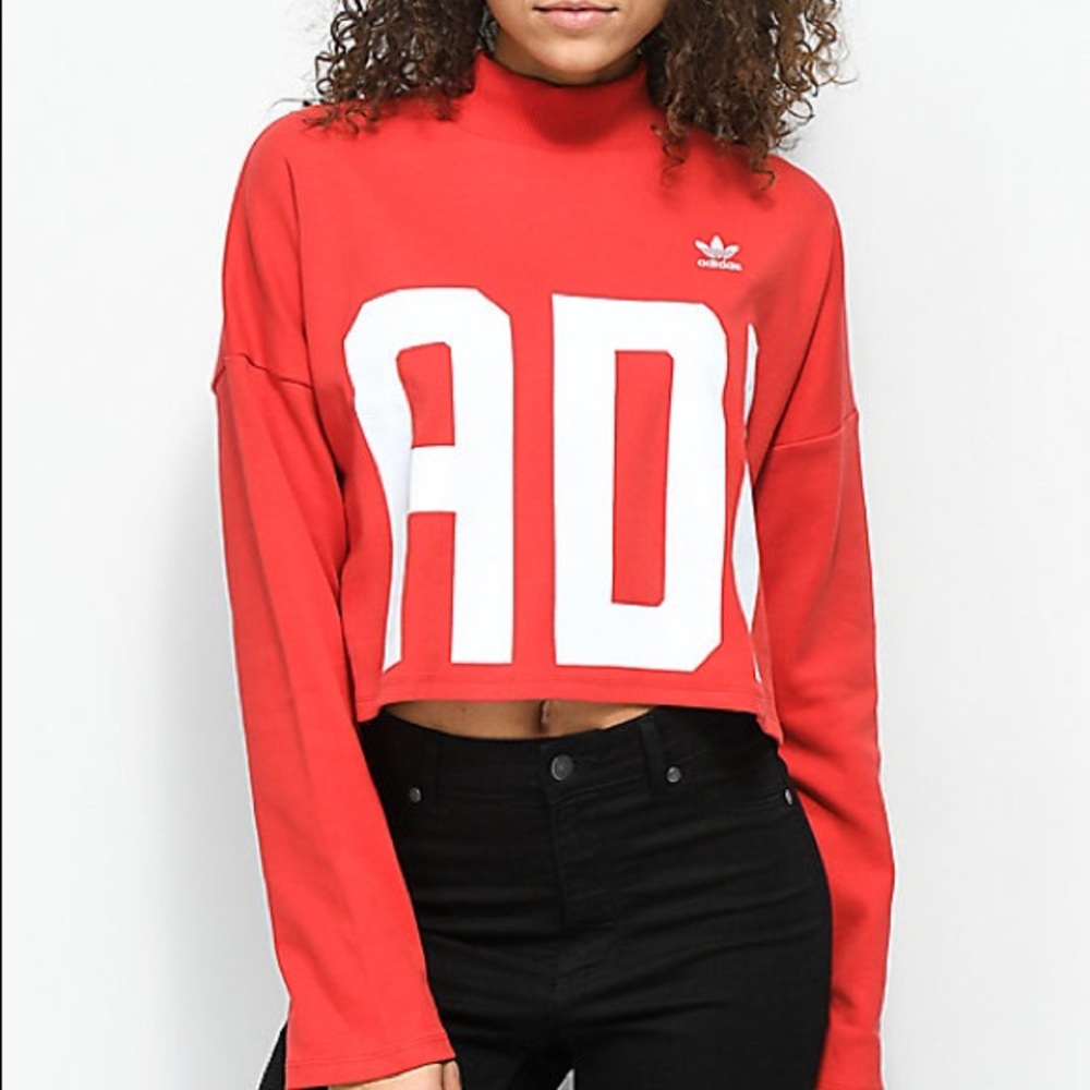 Adidas bold age red mock neck crop sweater